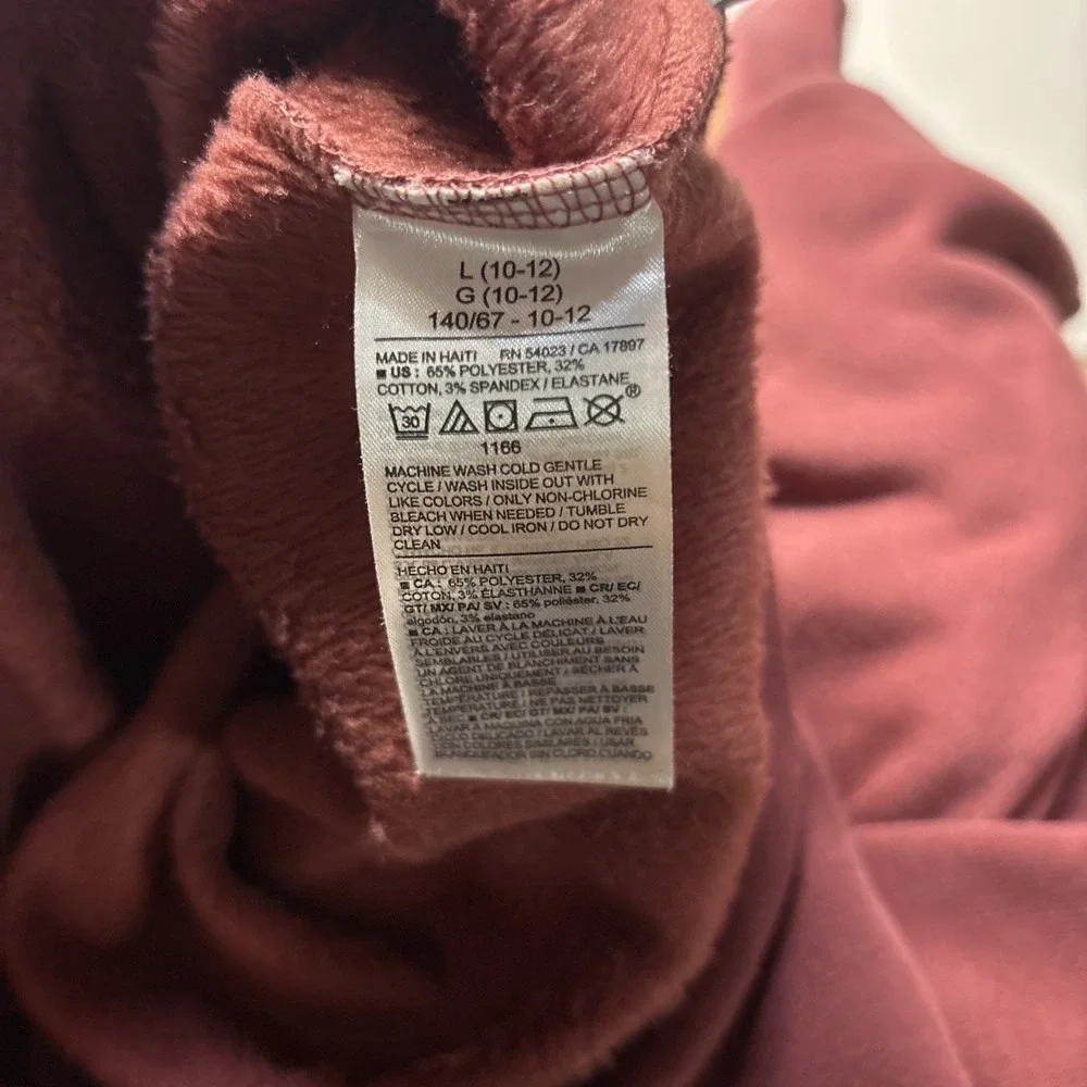 Old Navy Girls Fleece Leggings Size L Large Burgundy High Rise Stretch Pants